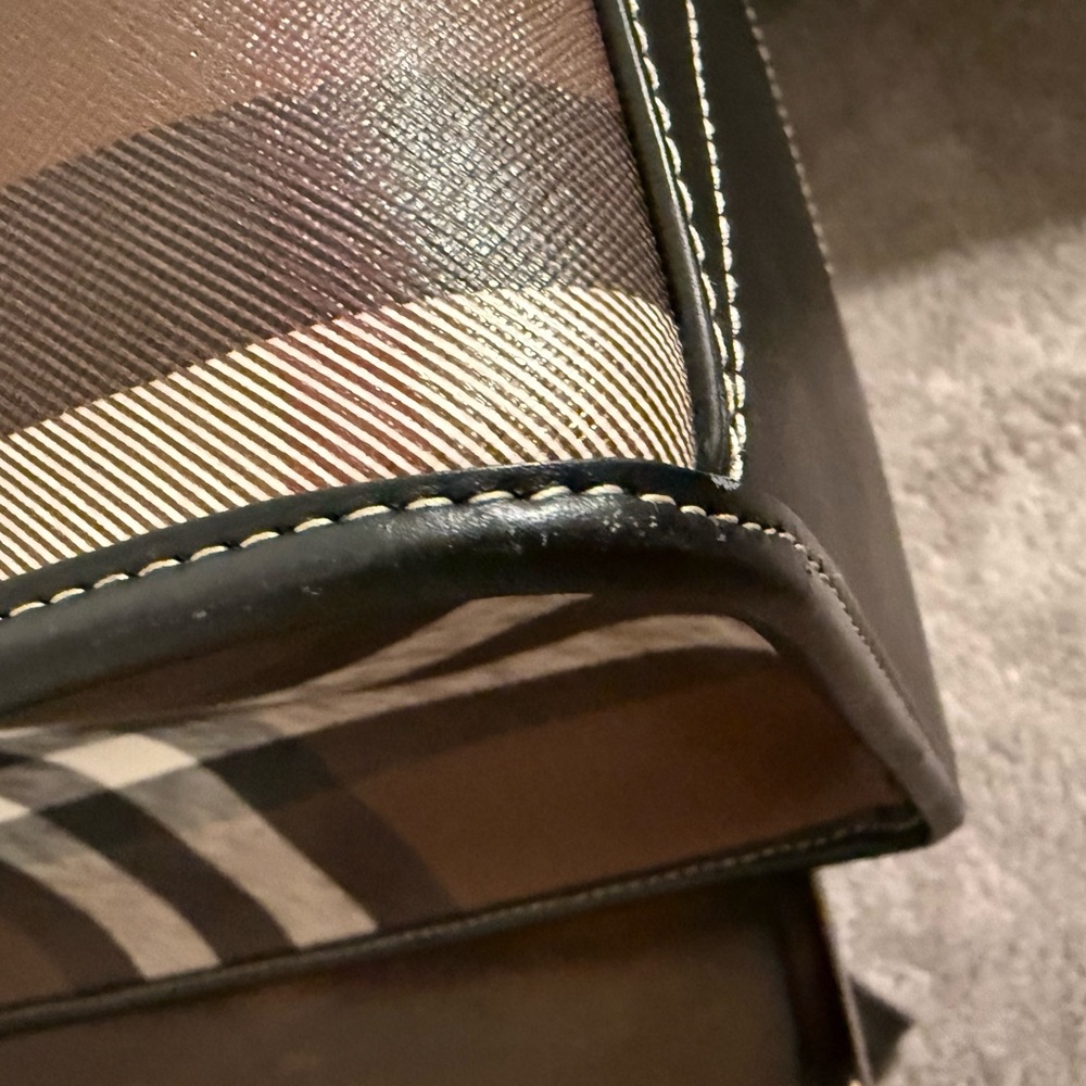 Burberry Brown Check Leather-Trim Tote - Picture 7 of 16